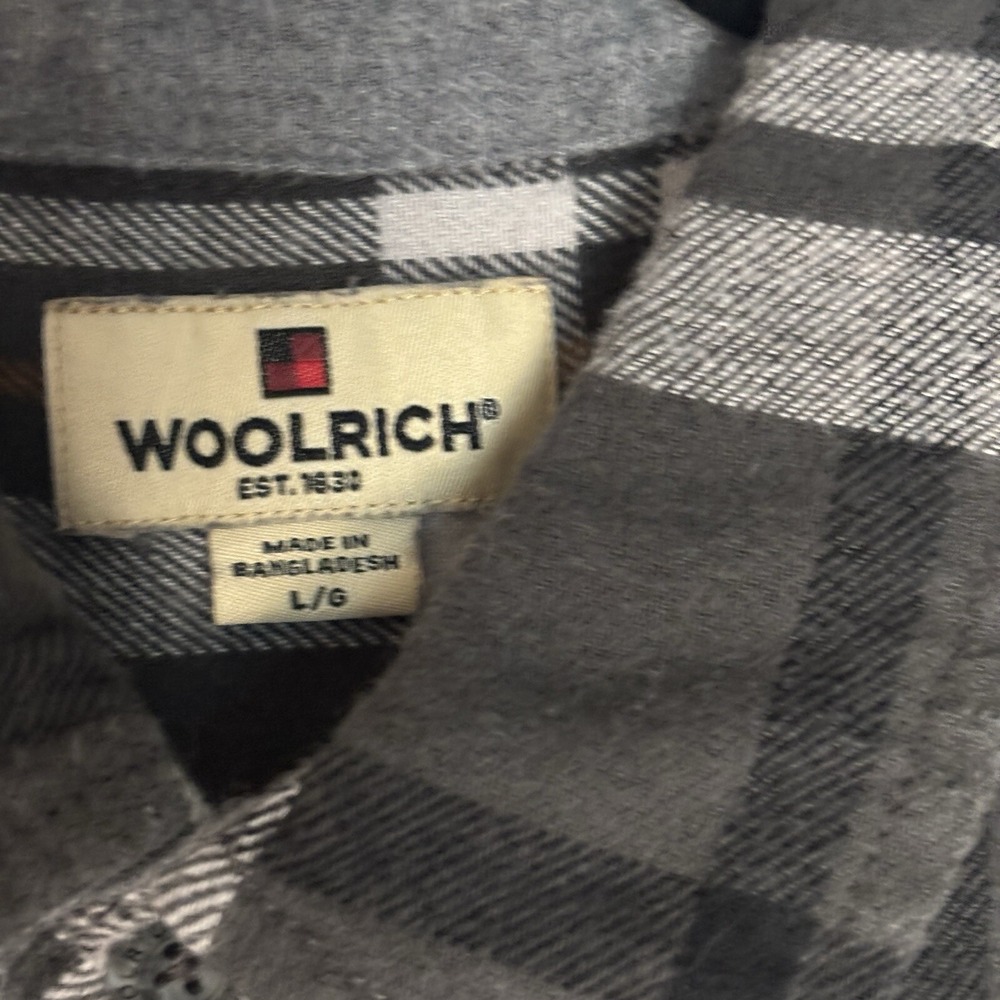 Woolrich Buffalo Plaid Flannel Shirt Men's Large Black Grey Tan - Picture 4 of 12
